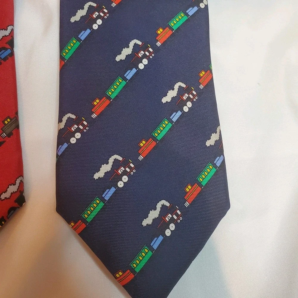 Tie Choo Choo Train‎ Engine Lot Of 2 100% Silk by Horchow And Trifles